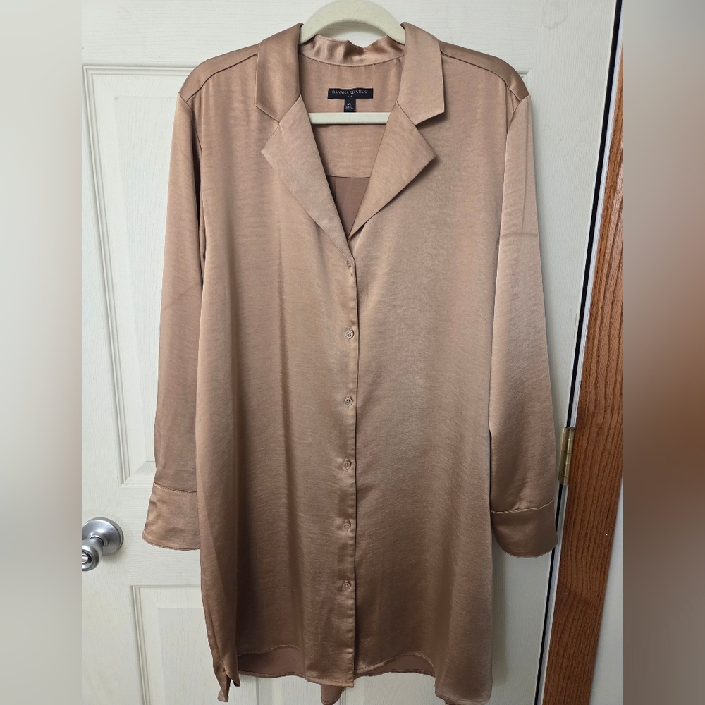 Silky Gold Button-Up Shirt-dress